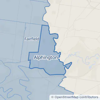 Map showing Alphington within the Laundry Plus service area
