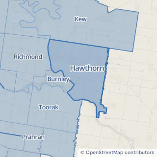 Map showing Hawthorn within the Laundry Plus service area