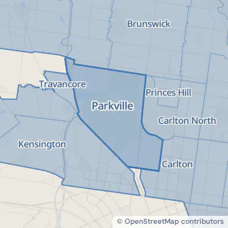 Map showing Parkville within the Laundry Plus service area
