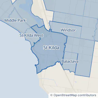 Map showing St Kilda within the Laundry Plus service area